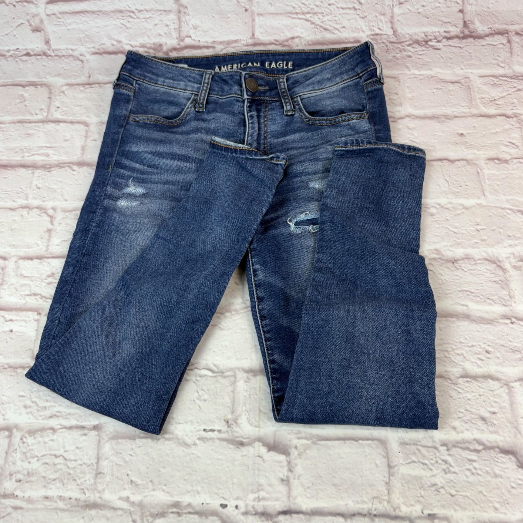 American Eagle Outfitters American Eagle Jeans Womens 6 Short Blue Super Stretch Jegging Distressed Size 28" / US 6 / IT 42 - 2 Thumbnail