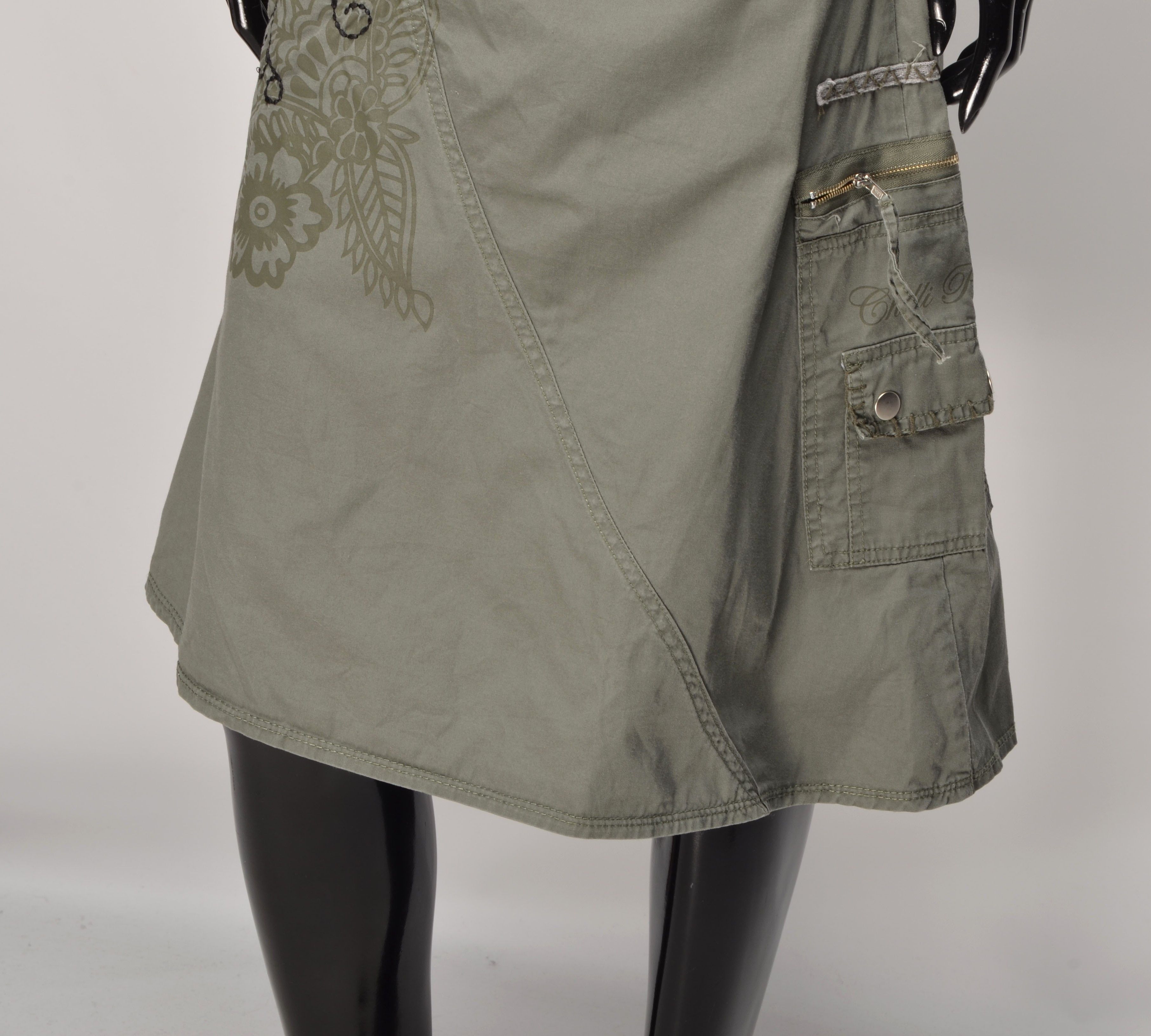 Vintage Vintage Chilli Peppers Y2K Grunge Asymmetrical Khaki Skirt Size 30" / US 8 / IT 44 - 3 Thumbnail