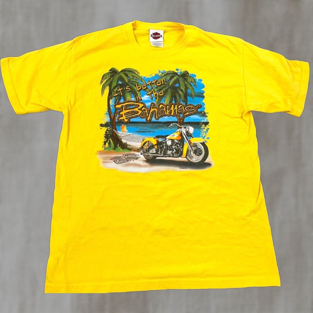 Harley Davidson VINTAGE Harley-Davidson Shirt Men M Yellow Bahamas Tee Biker Motorcycle Y2K Size US M / EU 48-50 / 2 - 1 Thumbnail