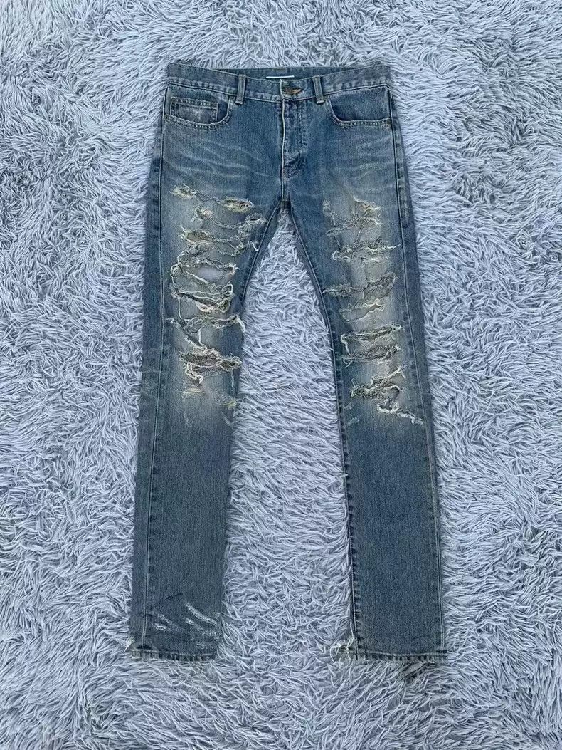 パンツ Saint Laurent Paris Damaged Denim Pants Saint Laurent Paris Saint Laurent Painted jeans | Grailed