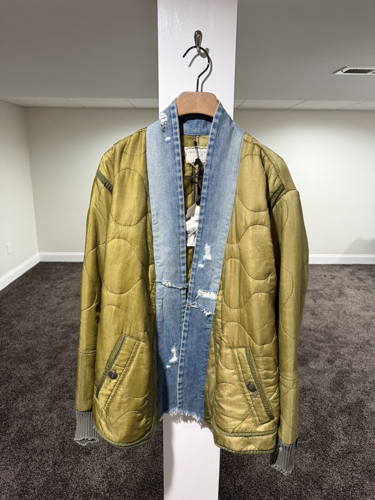 Greg Lauren Greg Lauren Kimono Green Quilt / Blue Denim Distress Jacket Size US L / EU 52-54 / 3 - 19 Thumbnail