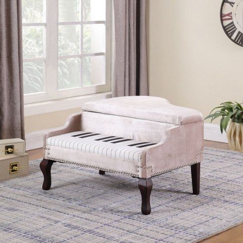 Designer × Homemade 21-Inch-Long Beige Piano Silver Nailheads Storage Ottoman Size US L / EU 52-54 / 3 - 7 Thumbnail