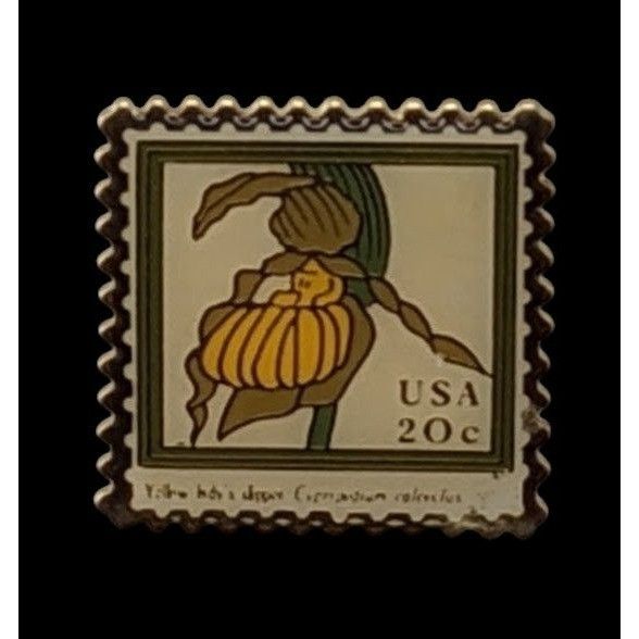 Other Vintage 1984 USPS Yellow Ladys Slipper 20¢ Stamp Lapel Pin B Size ONE SIZE - 2 Thumbnail