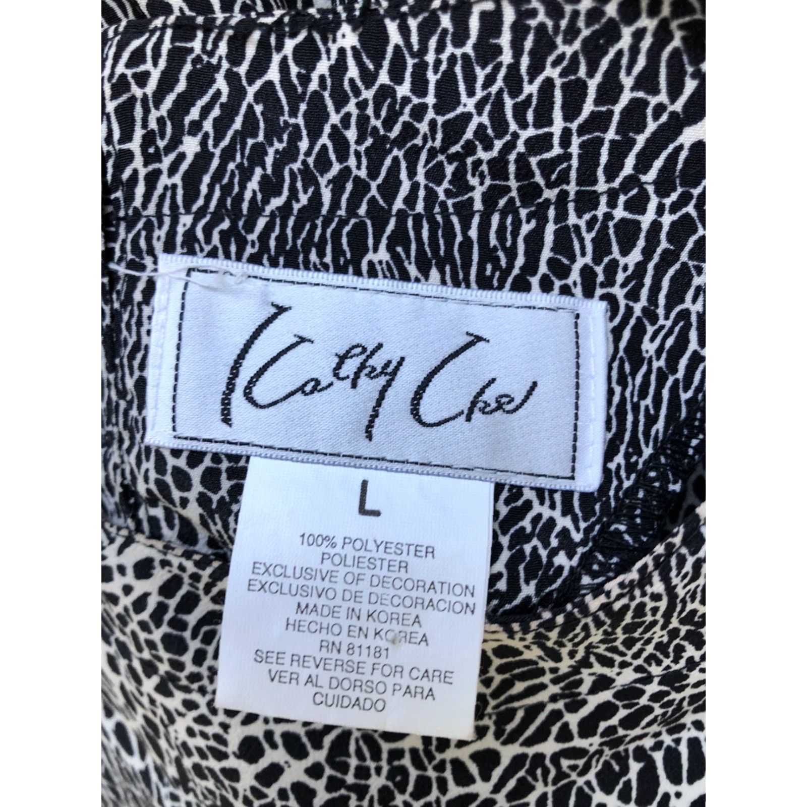 Vintage Kathy Che Top Blouse L Tan Black Print Scoop Neck Short Sleeves Boho Y2K Animal Abstract Shirt Womens Size L / US 10 / IT 46 - 6 Thumbnail
