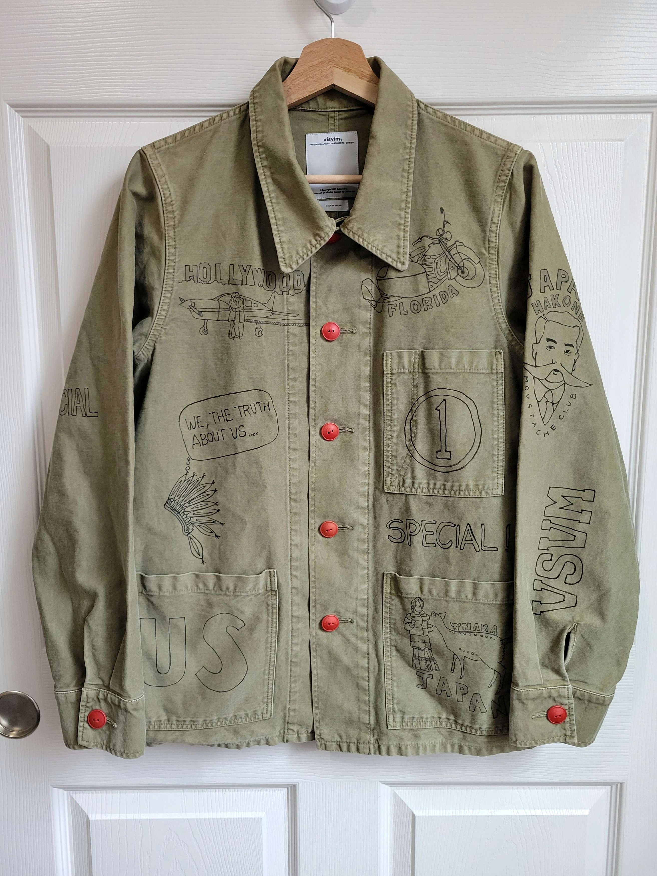 image of Visvim Travail Hand-Drawn Coverall Sketches Fw15Size 1 in Olive, Men's (Size Small)