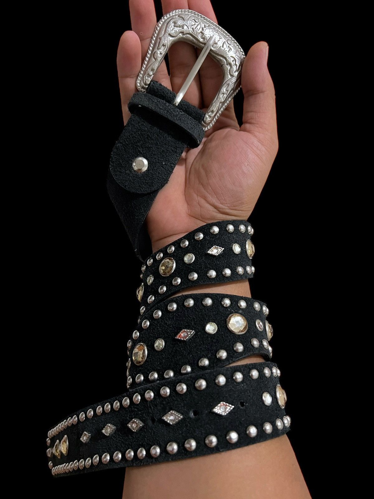 If Six Was Nine Vintage suede studed crystal belt Size ONE SIZE - 1 Thumbnail