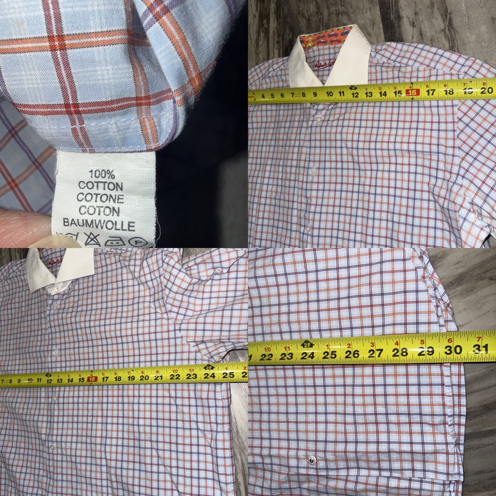 Robert Graham Robert Graham Shirt Men’s Adult XL Blue Orange Windowpane Plaid Long Sleeve Button-Up Collar-Down Embroidered Flip Cuff Size US XL / EU 56 / 4 - 10 Thumbnail