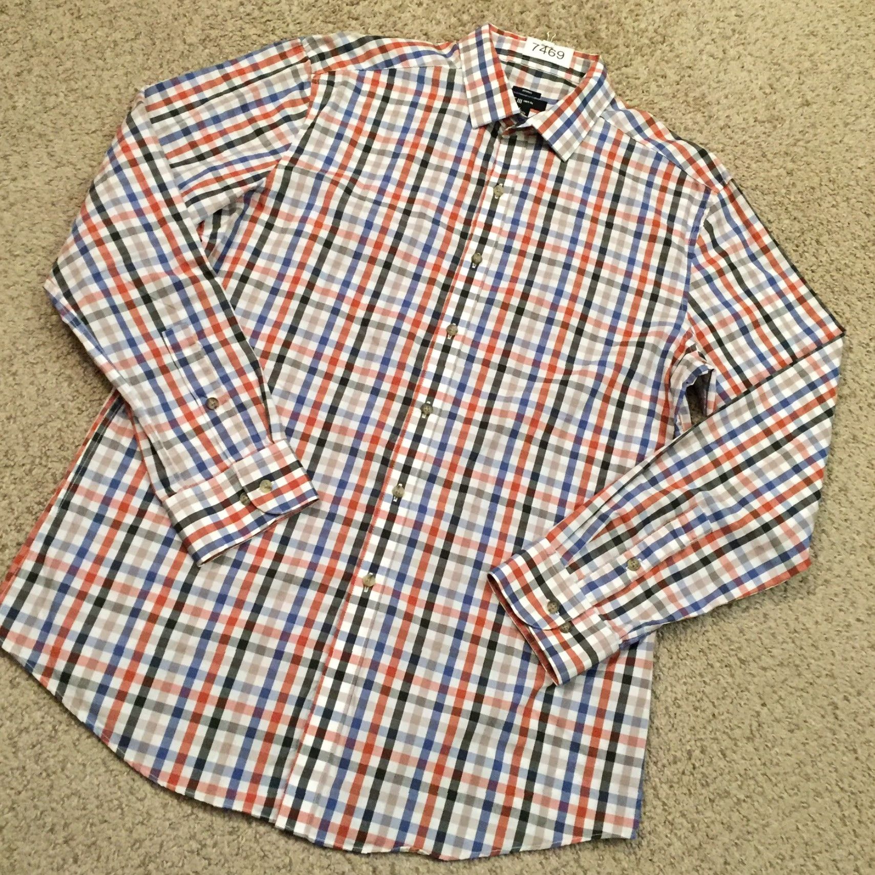 Bar III Bar III Shirt Mens Large Slim Orange Blue Plaid Long Sleeve Button Up Stretch Size US L / EU 52-54 / 3 - 2 Thumbnail