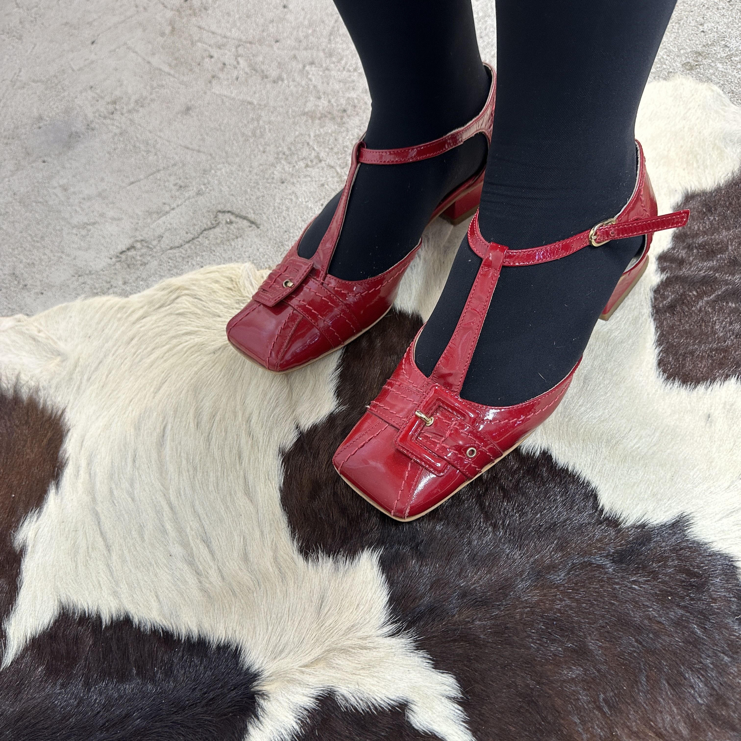 Vintage Buckle Leather Shoes Vintage Cherry Red Size US 10 / IT 40 - 1 Thumbnail
