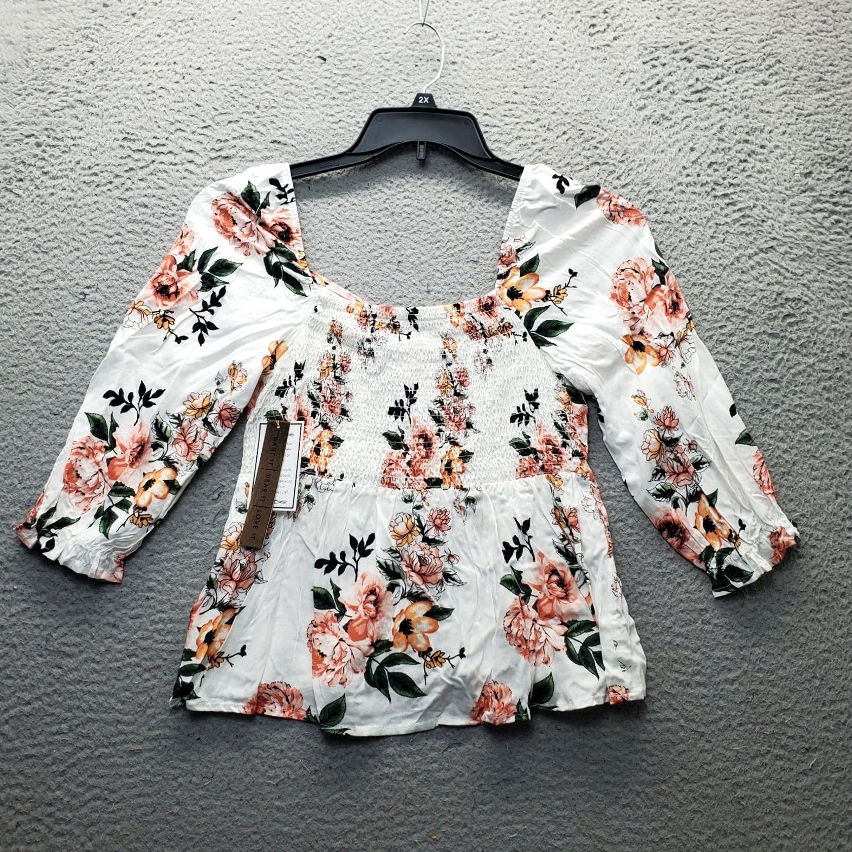 Almost Famous Almost Famous Blouse Womens Medium Multicolor Floral Off the Shoulder Lace Up Front Shirt Womens Size M Size M / US 6-8 / IT 42-44 - 2 Thumbnail