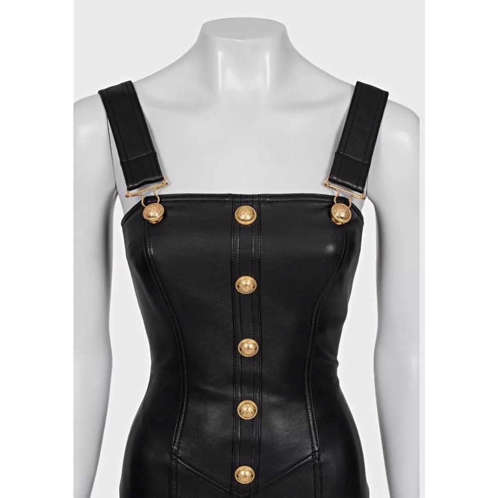 Balmain Balmain Black Lambskin Leather Mini Dress Sz.34/ XS Size XS / US 0-2 / IT 36-38 - 4 Thumbnail