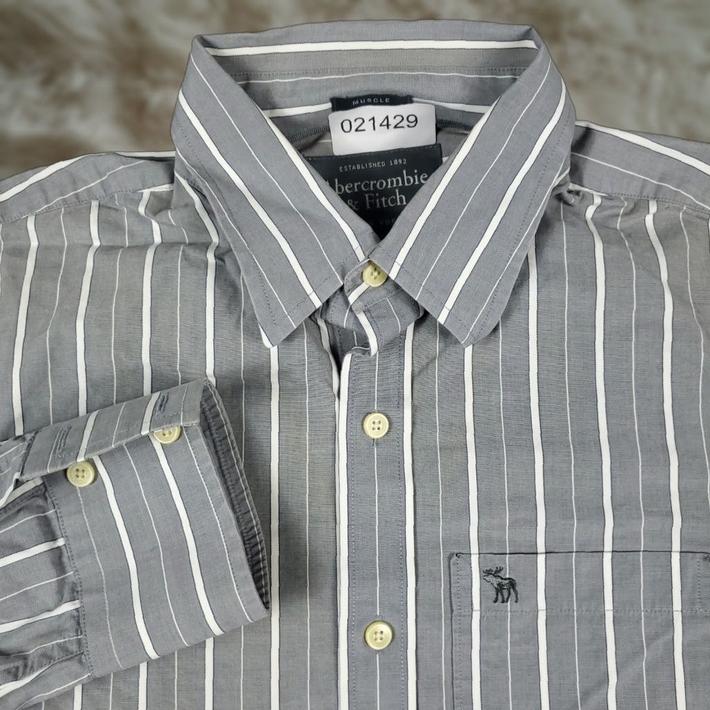 Abercrombie & Fitch VINTAGE Abercrombie & Fitch Shirt Men Medium Gray Striped Button-Up Long Sleeve Formal Casual 90s Preppy Mens Size US M / EU 48-50 / 2 - 1 Thumbnail