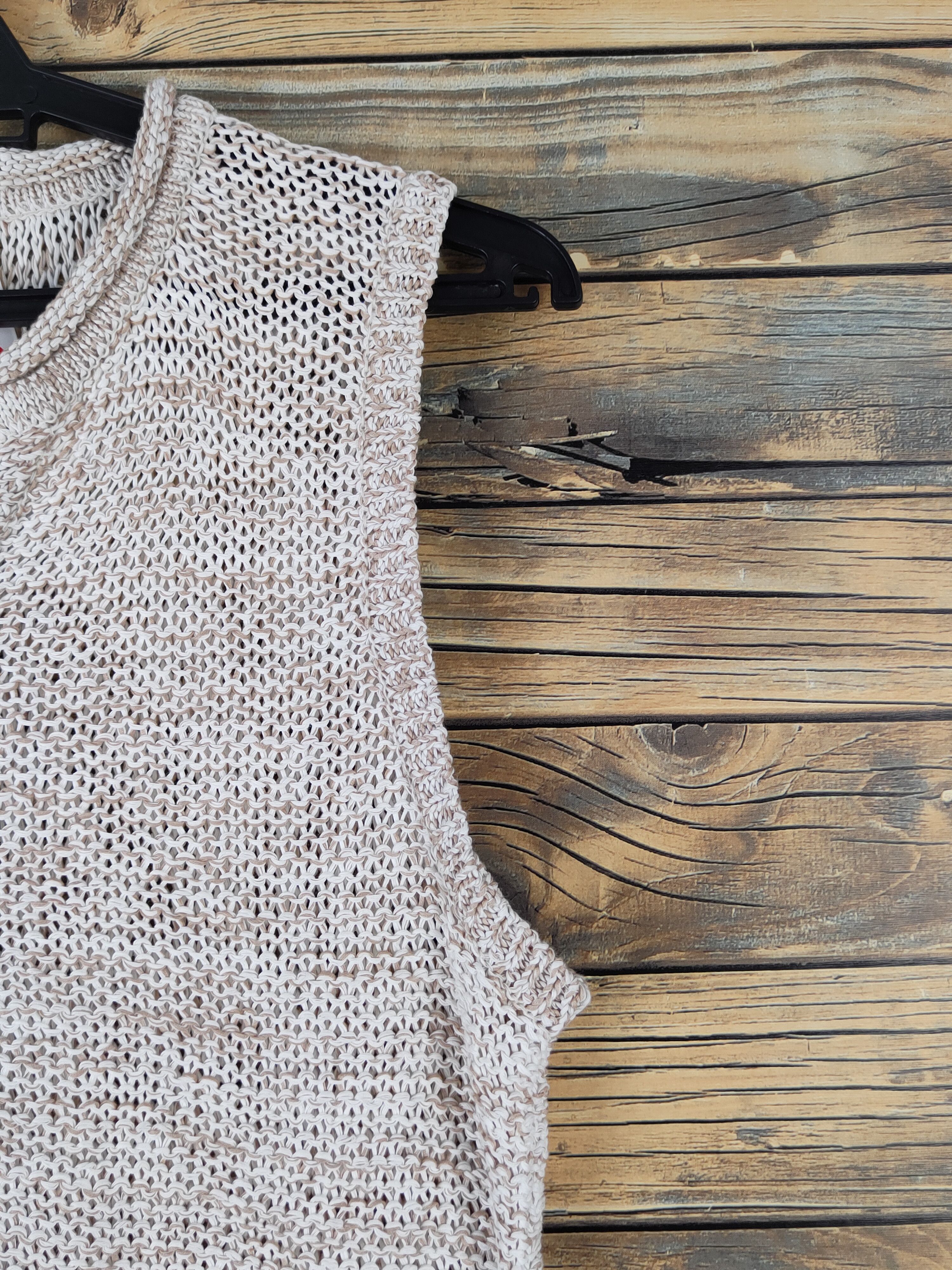 Aran Isles Knitwear Riche Beau Light Brown crochet meshnet Knitwear Vests #W1447 Size S / US 4 / IT 40 - 6 Thumbnail