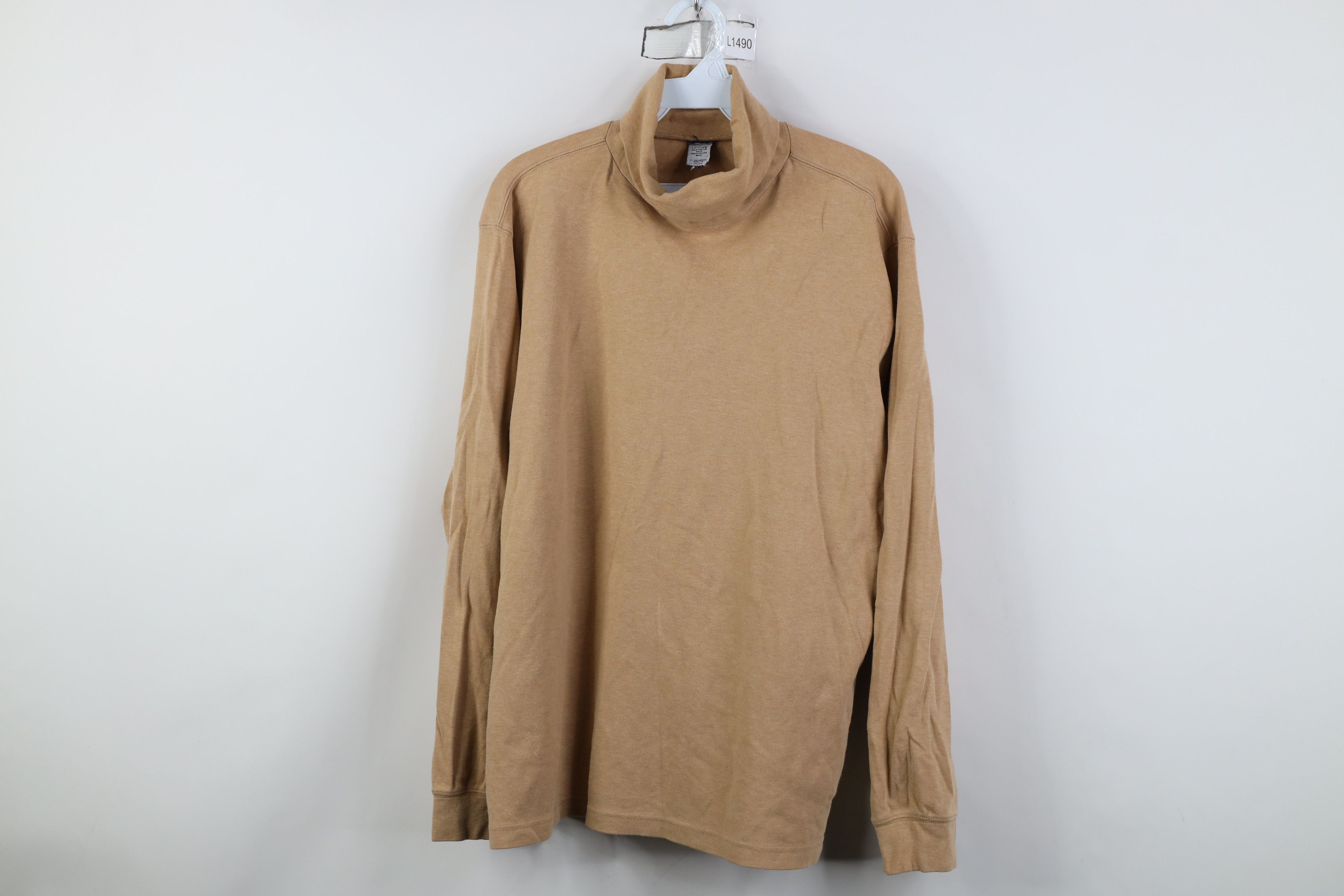 Lands' End Vintage 90s Lands End Blank Turtleneck T-Shirt Camel Brown Size US L / EU 52-54 / 3 - 1 Thumbnail