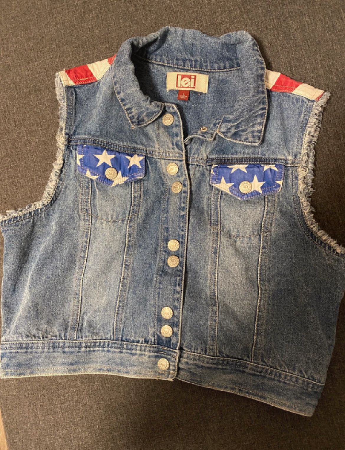 Vintage Vintage Y2K Denim Vest Womens American Flag Patches Coquette Size L / US 10 / IT 46 - 2 Thumbnail