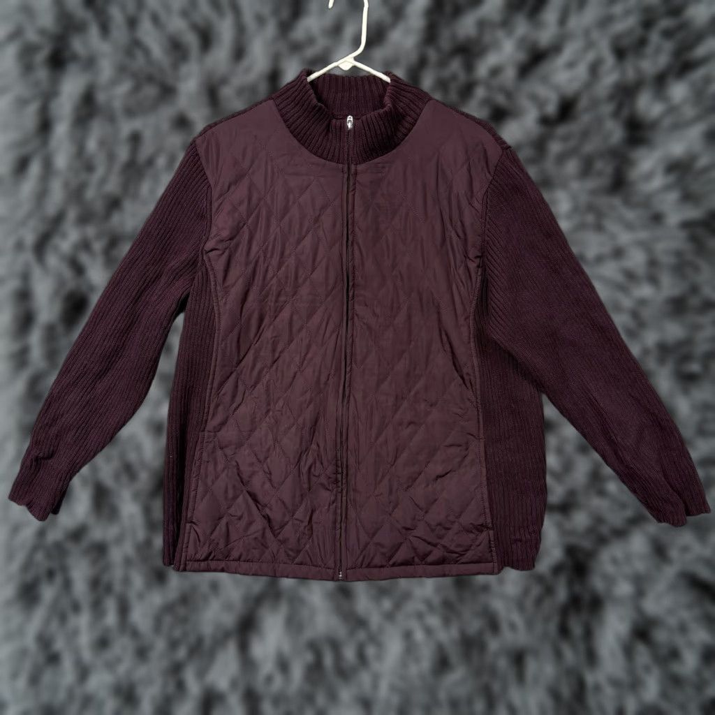 Croft & Barrow Croft & Barrow Jacket Women 2X Plus Plum Purple Quilted Knit Coastal Grandmacore Size XXL / US 16-18 / IT 52-54 - 1 Thumbnail