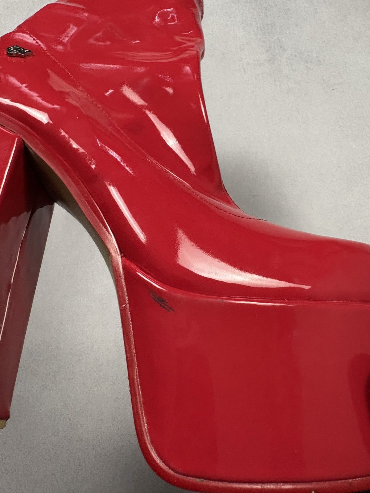 NAKED WOLFE Naked Wolfe Style Red Patent Platform Boots Chunky Heel Y2K Size US 7 / IT 37 - 6 Thumbnail