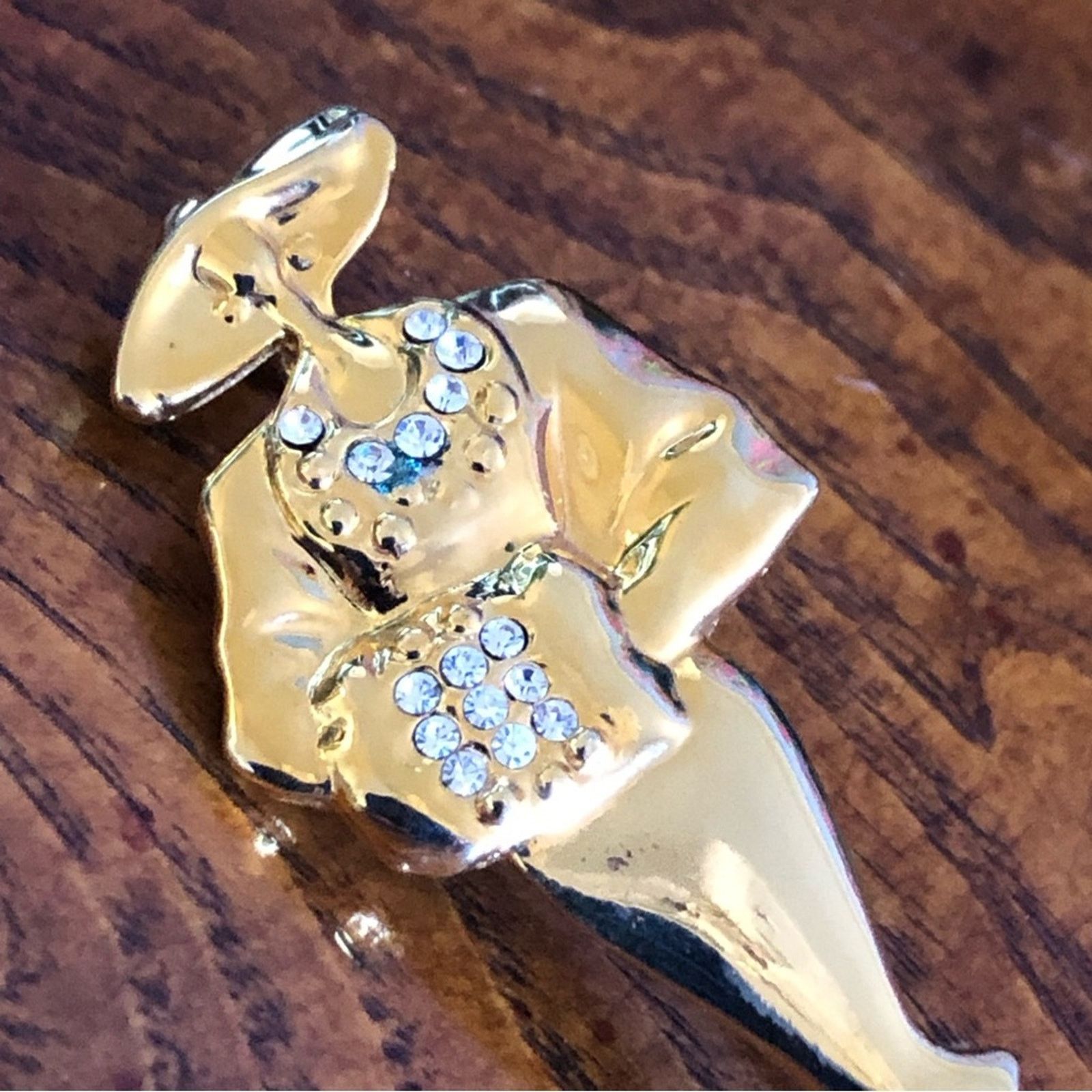 Vintage Vintage stylish lady gold plated rhinestone brooch pin Size ONE SIZE - 6 Thumbnail
