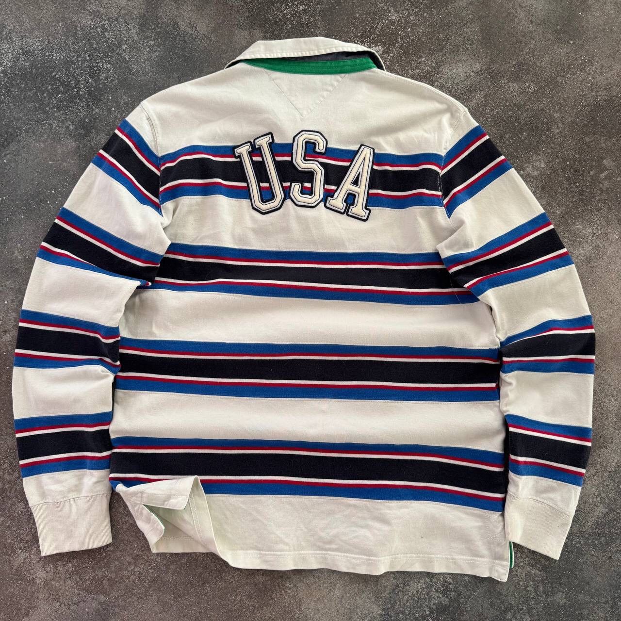 Tommy Hilfiger Tommy Hilfiger USA Vintage Stripped Rugby Long Sleeve Shirt Size US XL / EU 56 / 4 - 2 Thumbnail