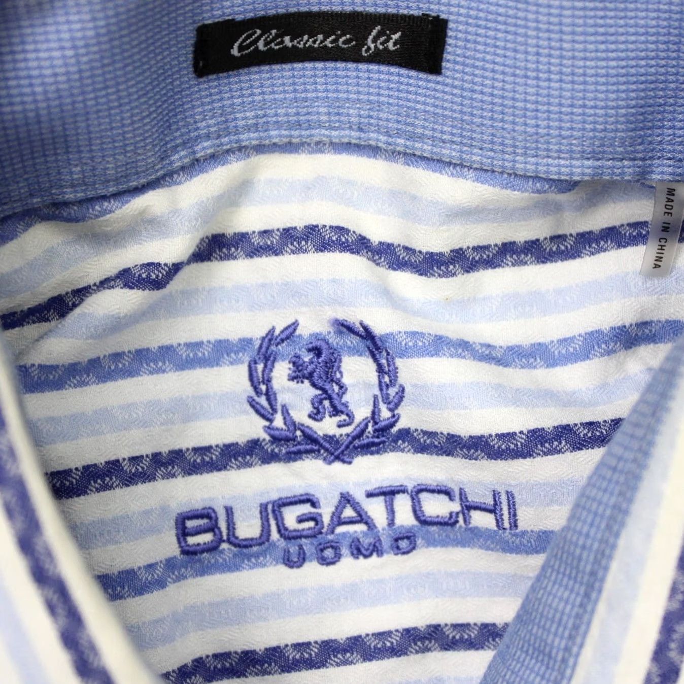 BUGATCHI Bugatchi Uomo Shirt Men Large Blue Striped Cotton Long Sleeve Button-Up Classic Fit Size US L / EU 52-54 / 3 - 6 Thumbnail