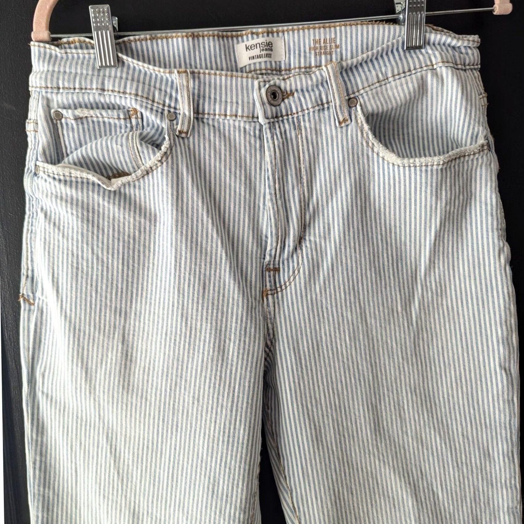 Vintage Kensie Jeans Womens The Allie High Rise Slim Straight Ankle Striped Denim 8/29 Size 29" - 3 Thumbnail