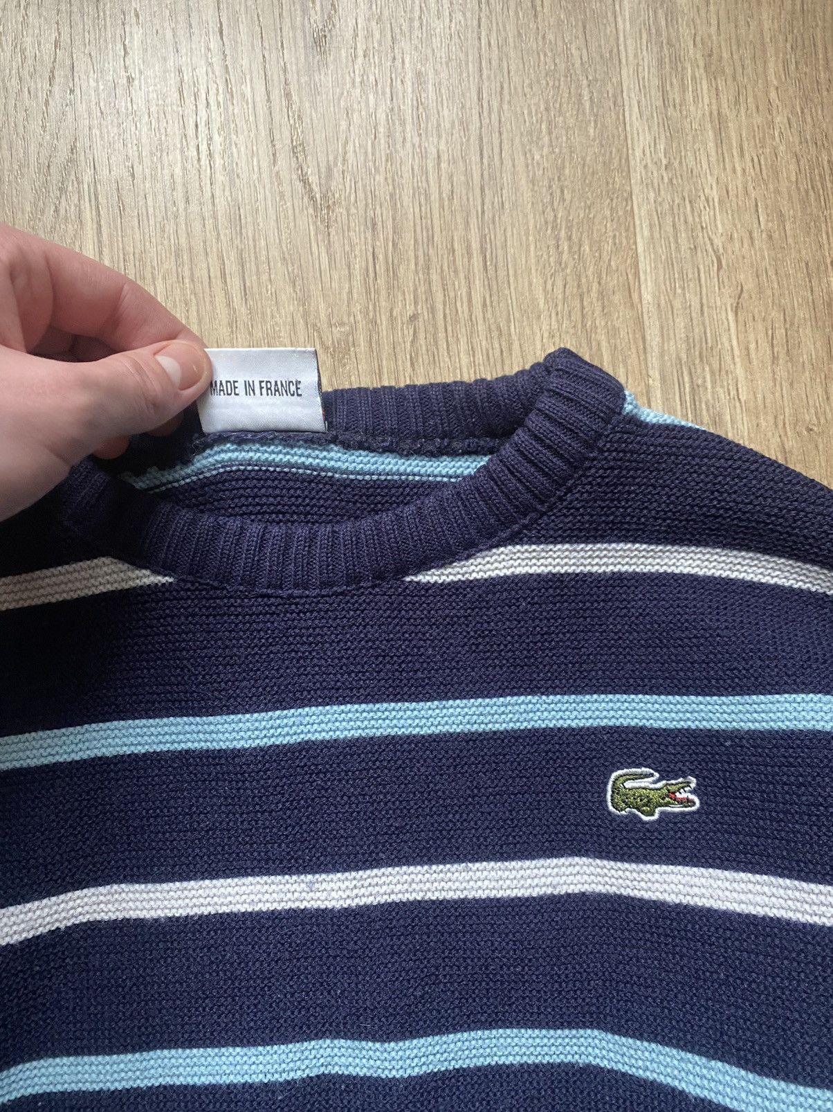 Lacoste × Vintage Vintage Chemise Lacoste Y2K striped white/blue sweater Size US M / EU 48-50 / 2 - 3 Thumbnail