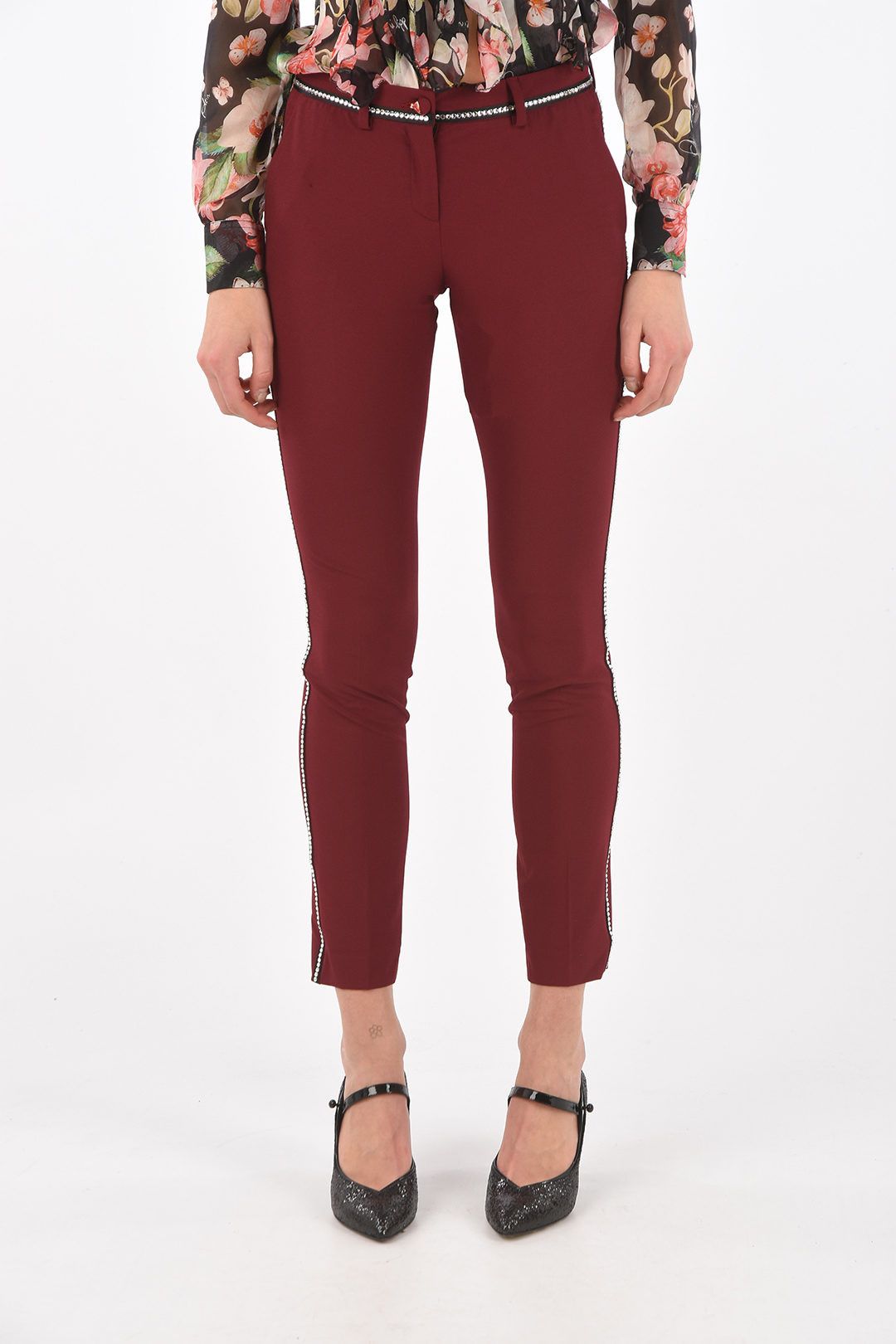 Philipp Plein og1mm0824 Pants With Rhinestone Embellishments in Burgundy Size 28" / US 6 / IT 42 - 1 Thumbnail