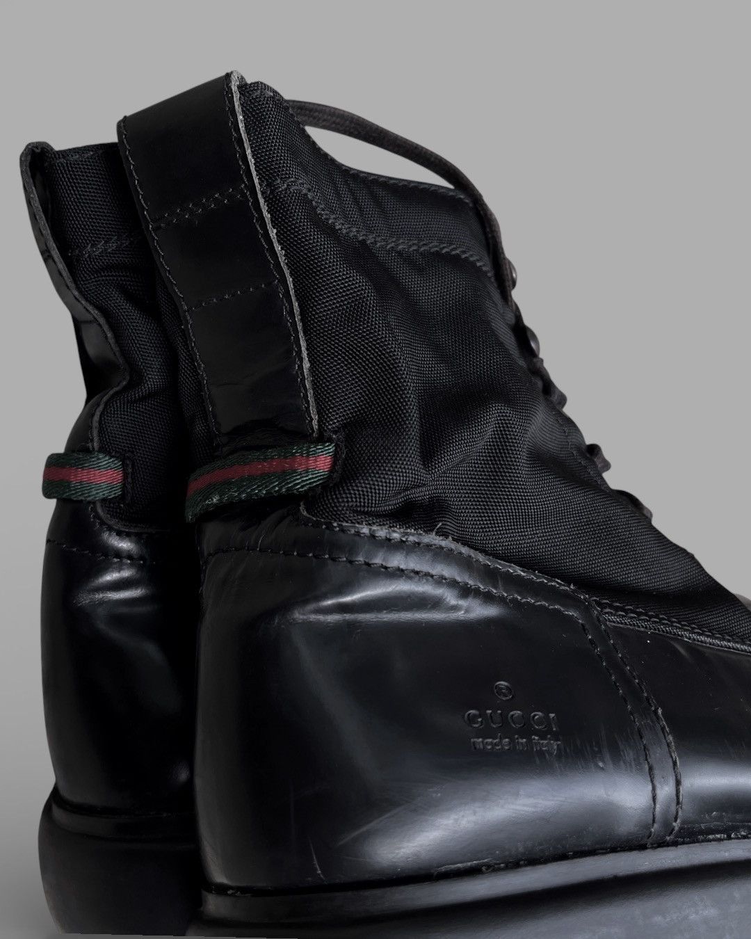 Gucci 🔥Rare VTG GUCCI Army Motorcycle Leather / Nylon Shoes Size US 10.5 / EU 43-44 - 6 Thumbnail