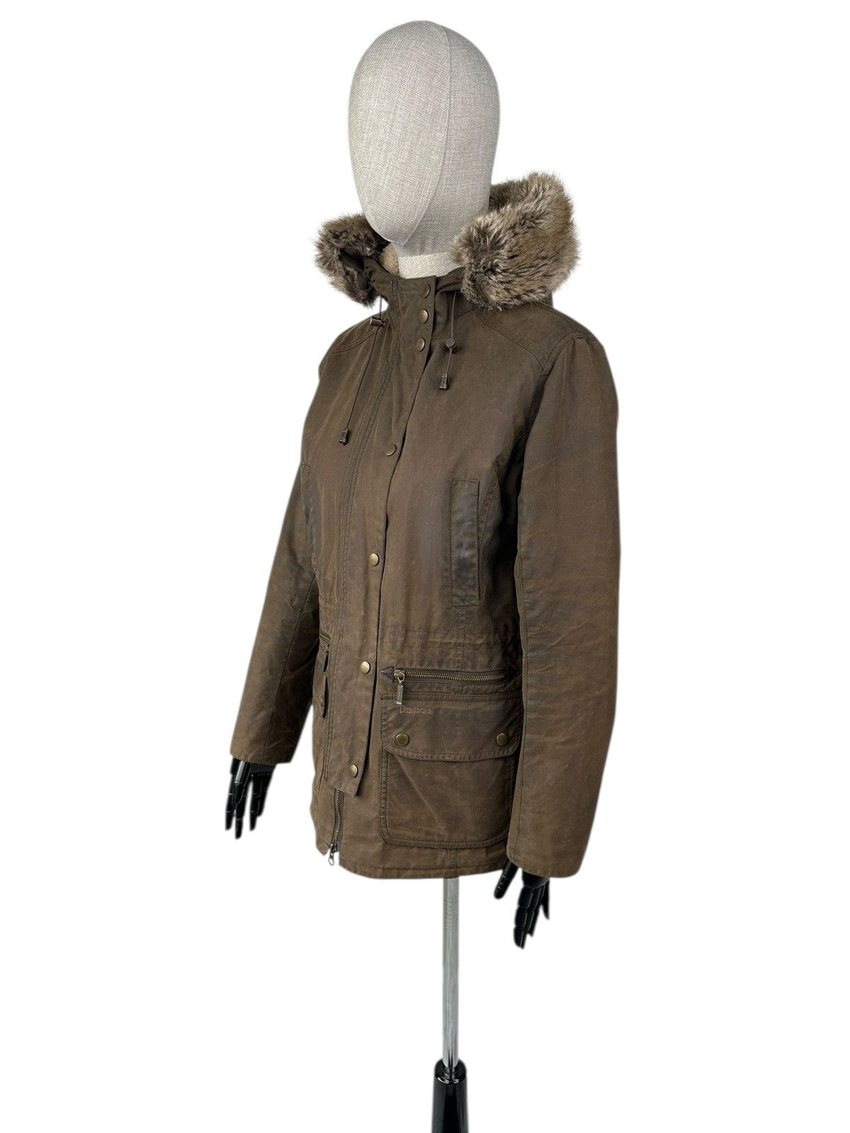 Barbour BARBOUR KELSALL Wax Parka Jacket Fur Hood Women’s Coat Size M / US 6-8 / IT 42-44 - 2 Thumbnail
