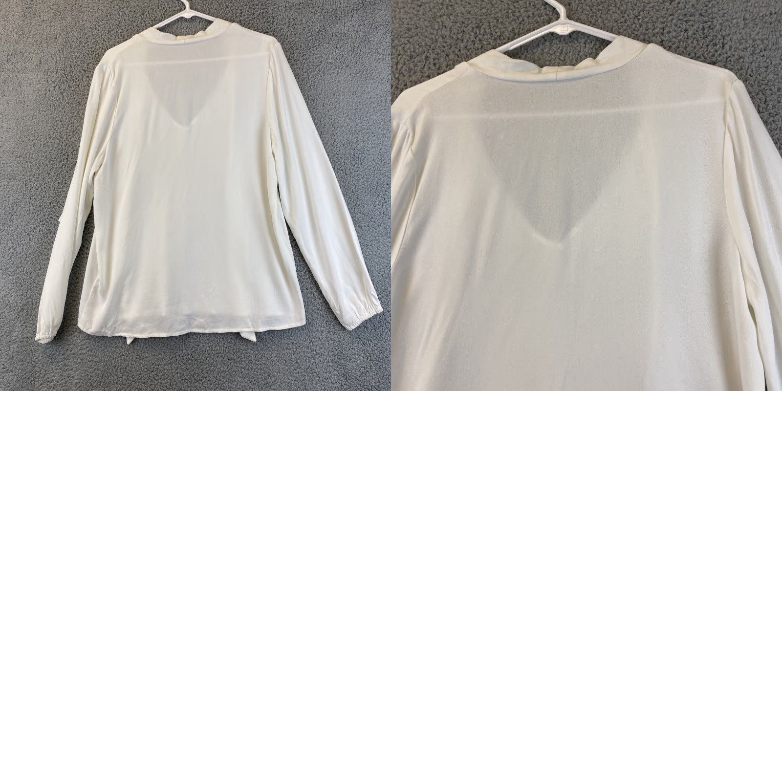 Vintage Just Fab Women's Blouse Long Sleeve V-Neck White Large Womens Size L / US 10 / IT 46 - 8 Thumbnail