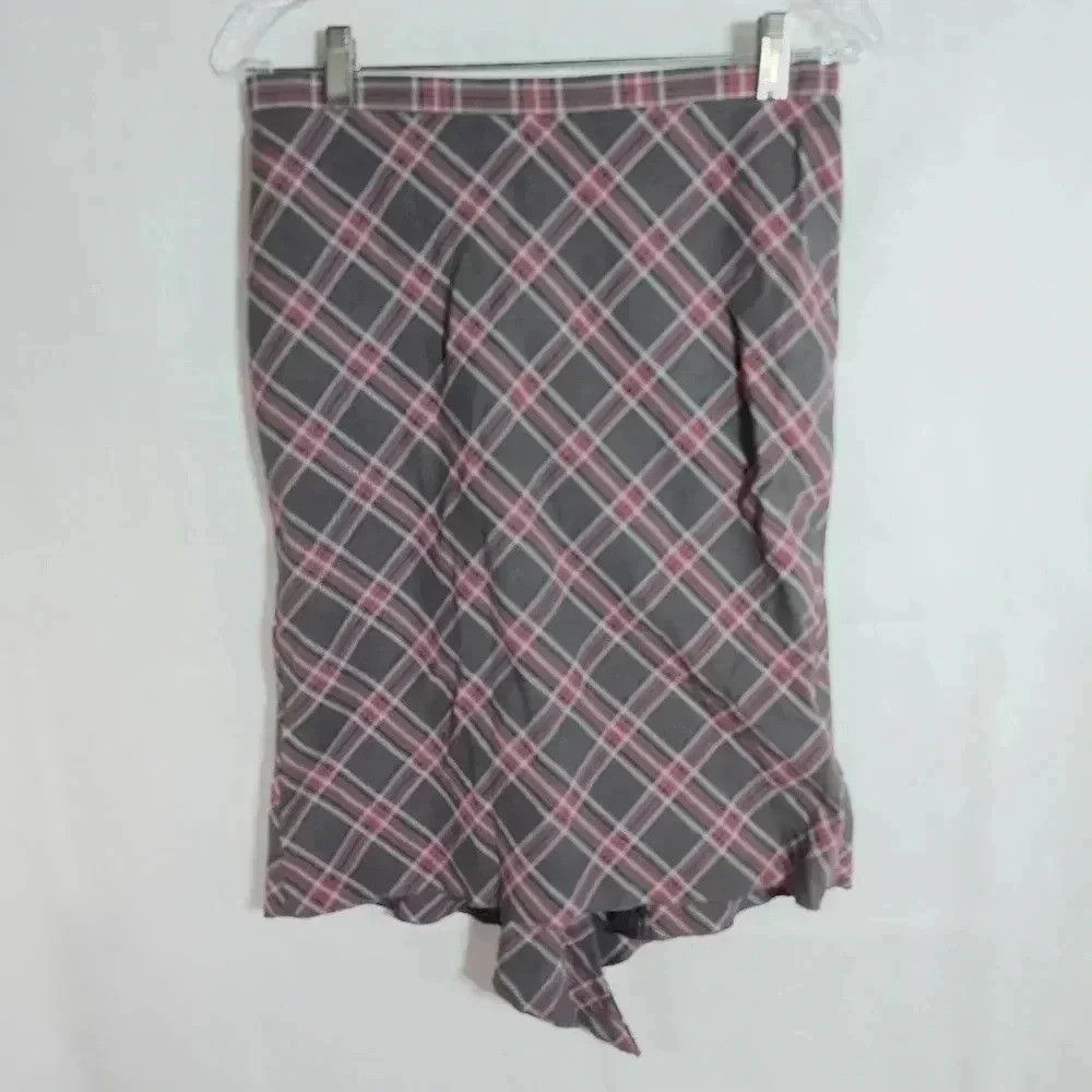 Vintage Pink Gray Plaid Skirt w Tail by London Jean Chino Stretch s Size 27" / US 4 / IT 40 - 3 Thumbnail