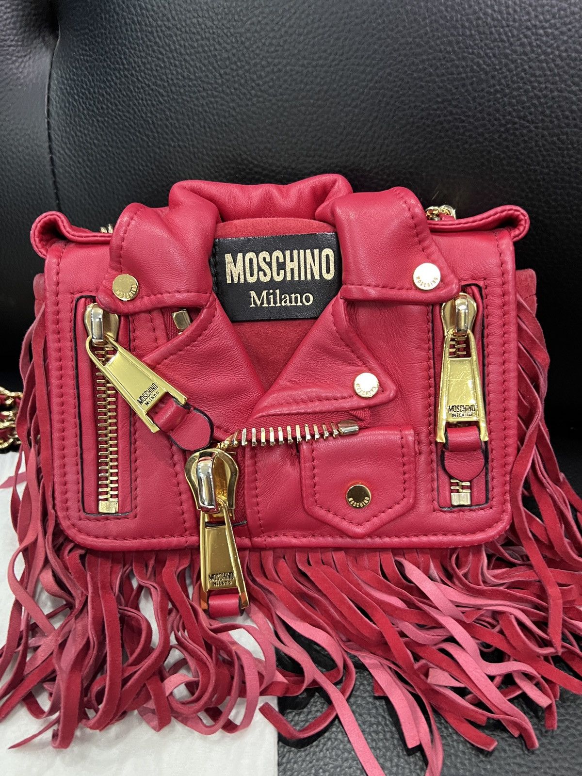 Moschino Moschino Runway Fringe Biker Jacket Chain Bag Size ONE SIZE - 3 Thumbnail
