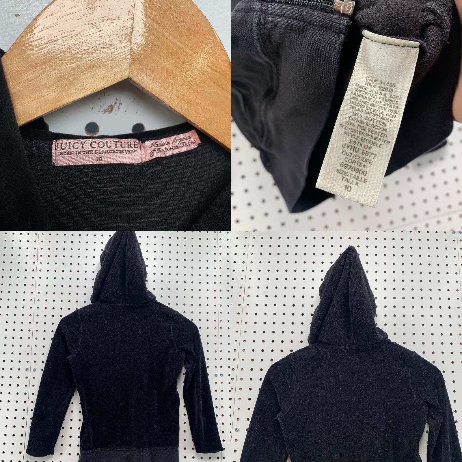 Juicy Couture VINTAGE Juicy Couture Velour Hoodie Full Zip Sweatshirt Black Womens Size 10 Activewear Size L / US 10 / IT 46 - 8 Thumbnail