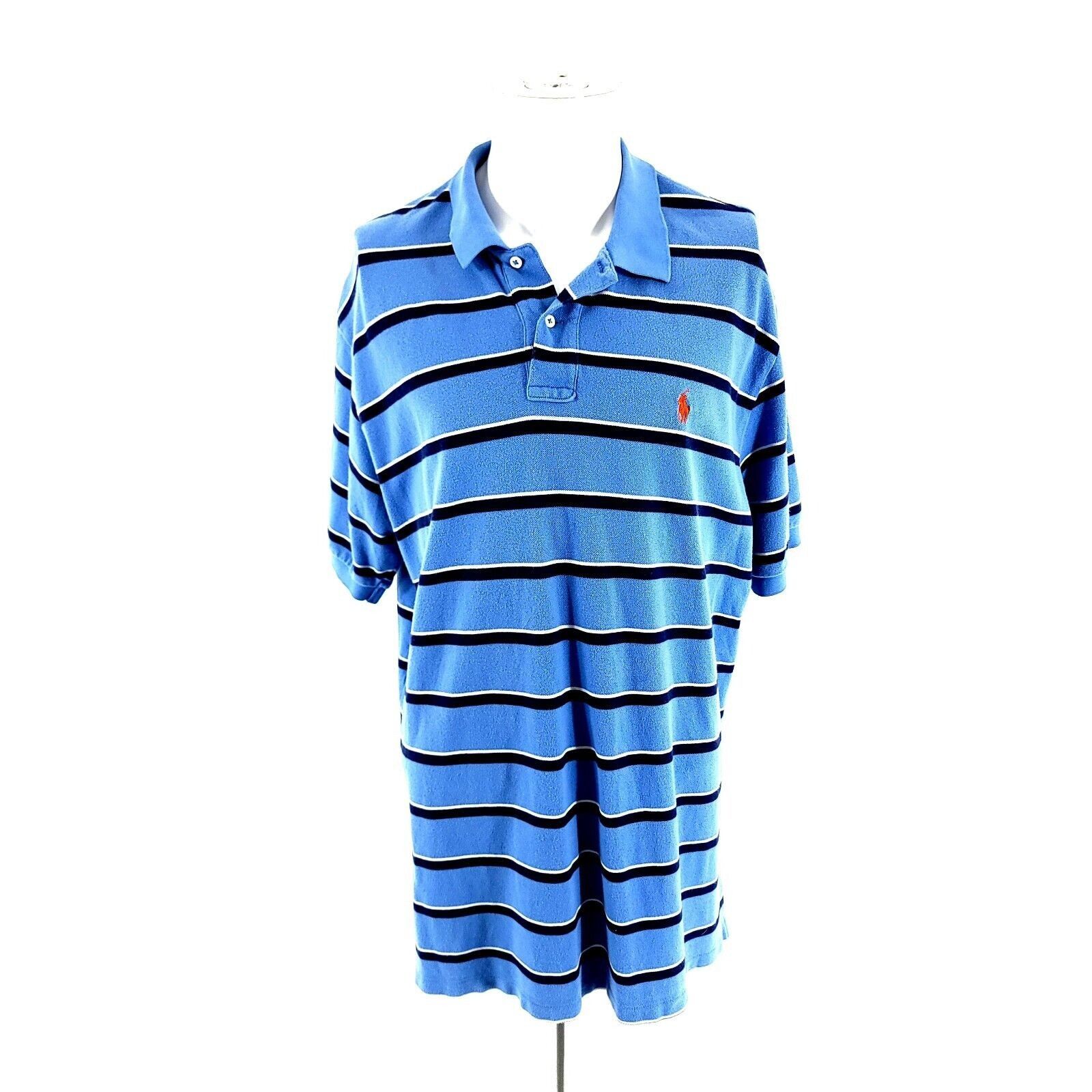 Polo Ralph Lauren Polo Ralph Lauren Blue Striped 2XL Cotton Collared Polo Shir Size US XXL / EU 58 / 5 - 1 Thumbnail
