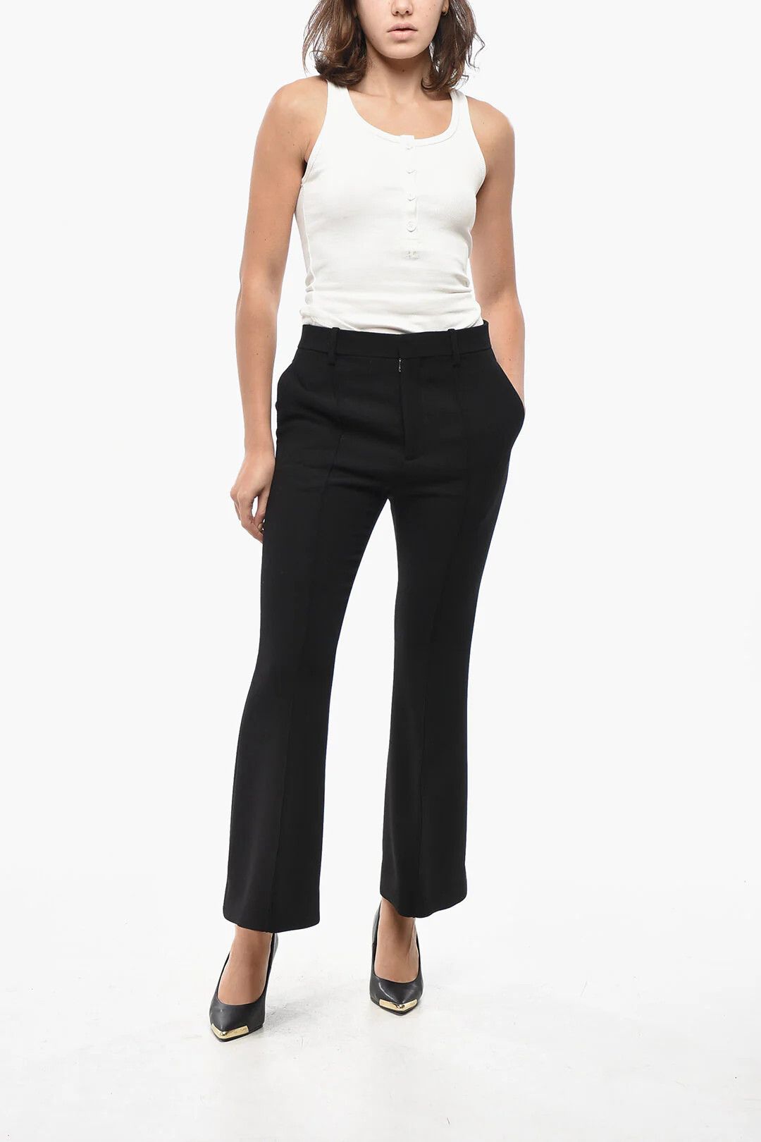 Bottega Veneta og1mm0426 Flared Fit Wool Pant in Black Size 26" / US 2 / IT 38 - 4 Thumbnail