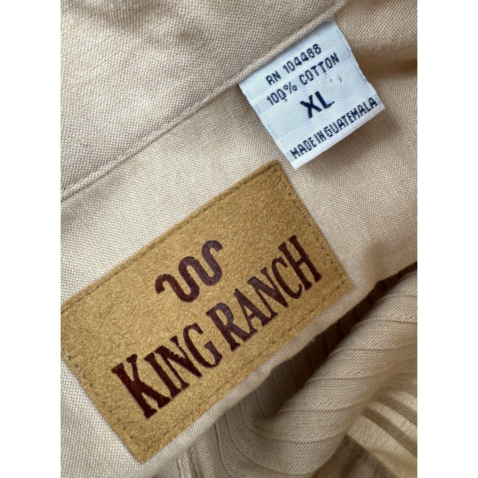 Vintage KING RANCH - Western Shirt - XL - Beige - Collarless Ruffle Bib - Button-Up - Long Sleeve - Men Size US XL / EU 56 / 4 - 5 Thumbnail