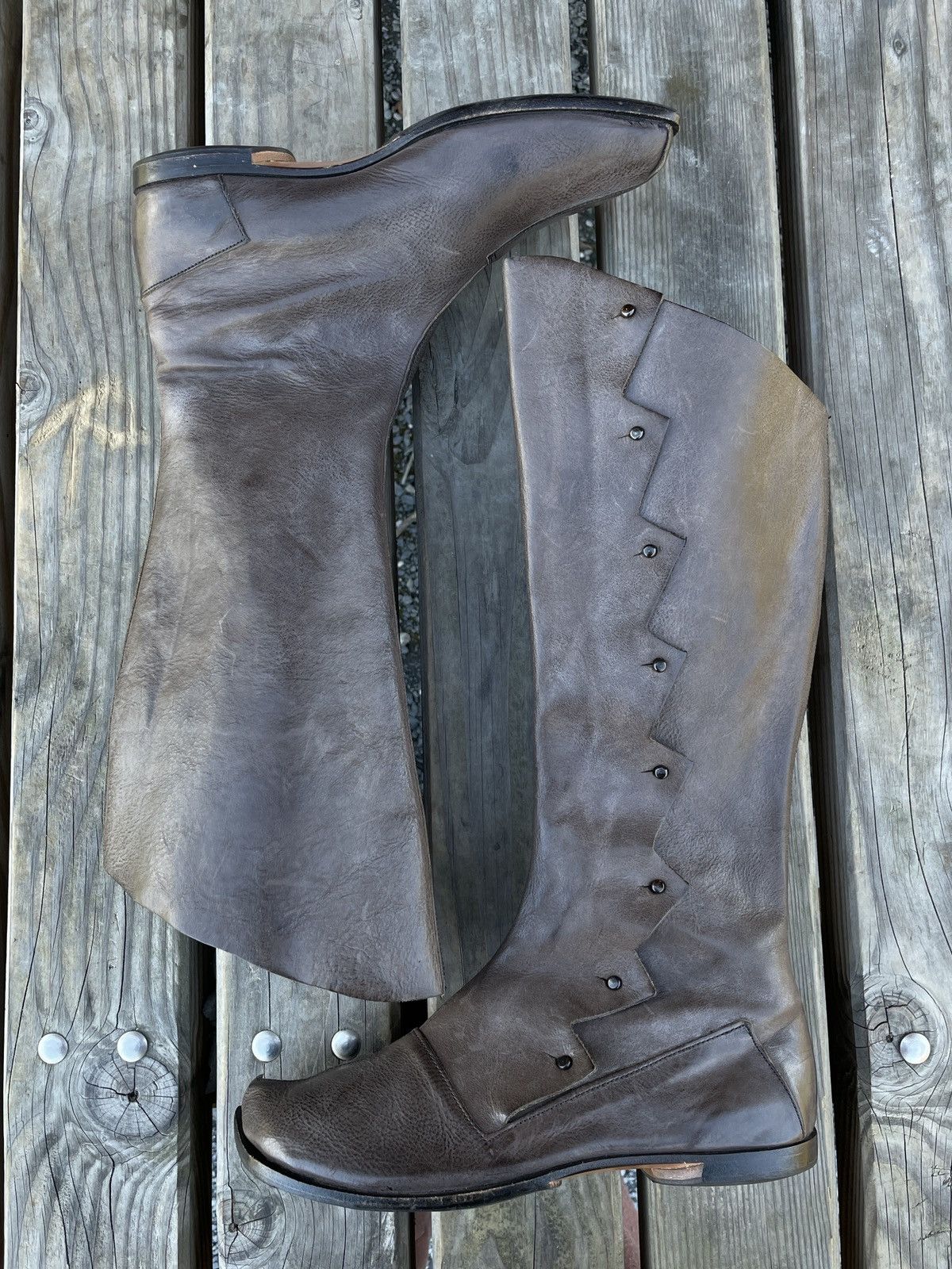 CYDWOQ RARE RUGGED Hand Made USA Leather Knee High Hessian Boots 40 Size US 9.5 / IT 39.5 - 8 Thumbnail