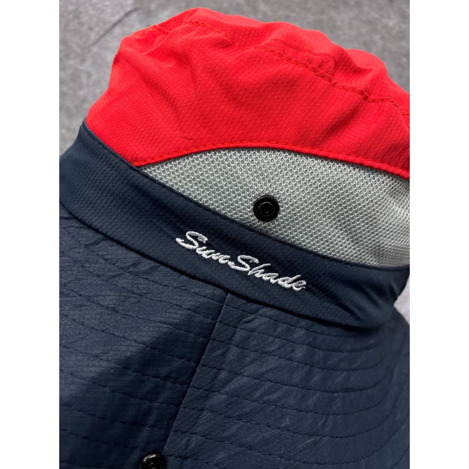 Vintage SunShade Sun Hat Womens One Size Blue Red Knit Polyester Ponytail Hole Camp Hat Shade Sun Hat Camp Beach Outdoor Womens One Size Blue SunShade Size ONE SIZE - 5 Thumbnail