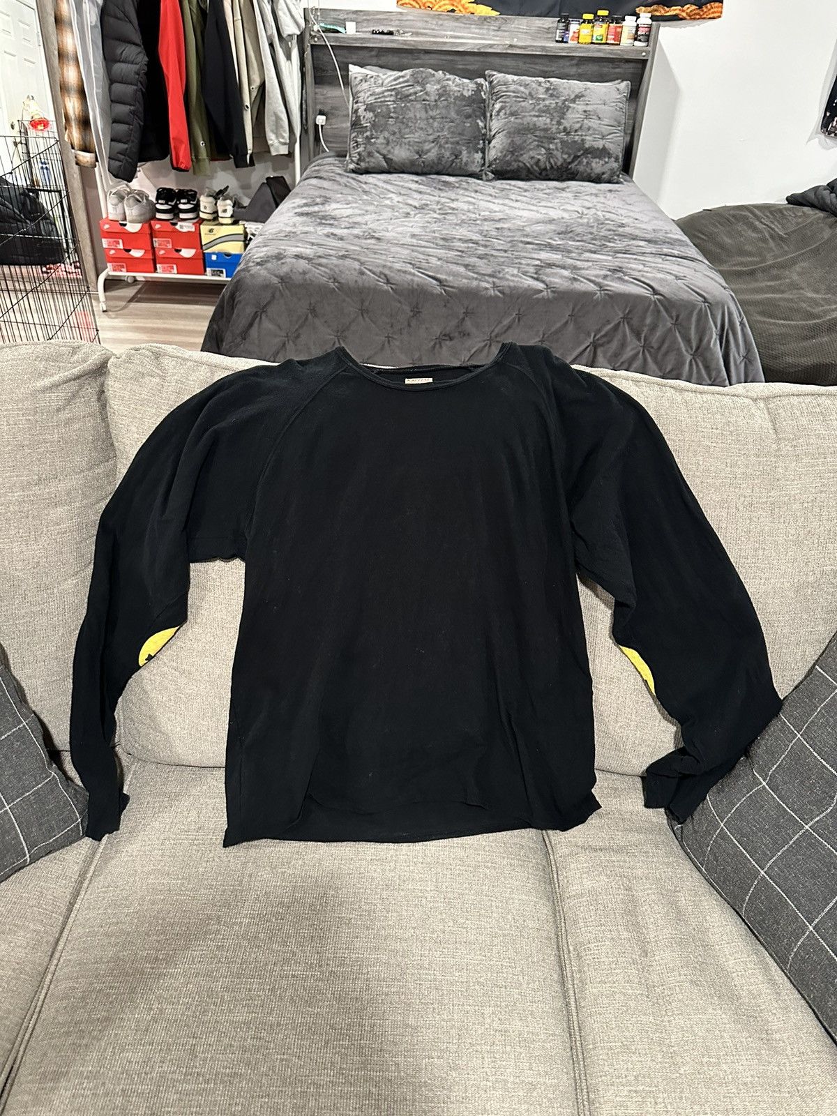 image of Kapital Smiley Long Sleeve Black And Yellow, Men's (Size 2XL)