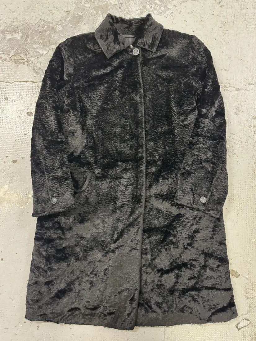1990s Gianni Versace Black Long Plushed Velvet Coat