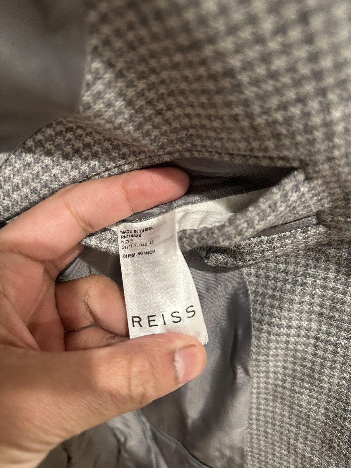 Reiss Reiss 40/50 Grey Houndstooth Wool Blend Jacket Size 40R - 4 Thumbnail