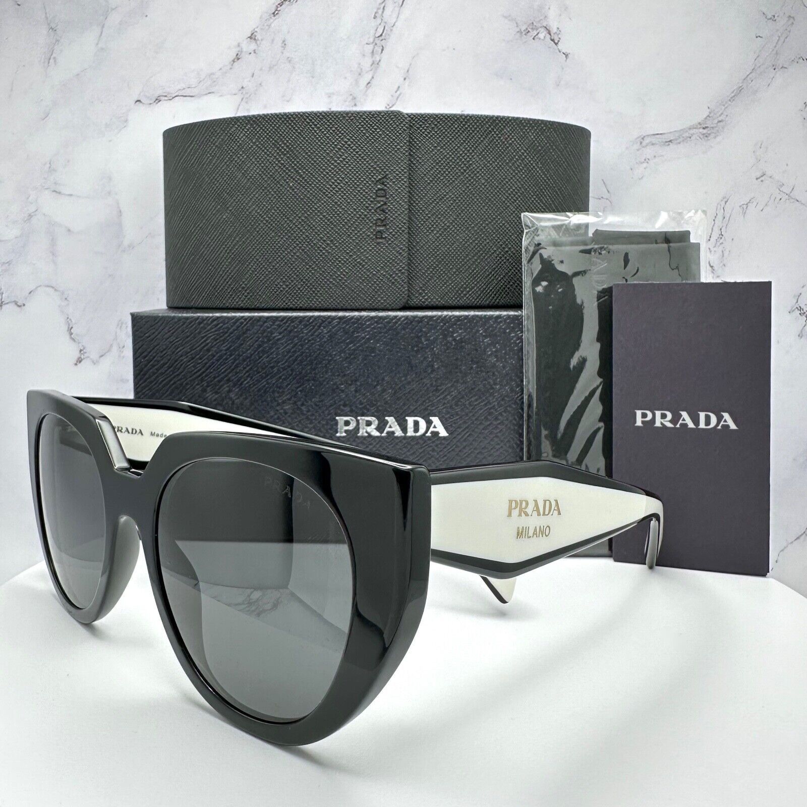 Prada New PRADA Sunglasses Symbole Black White Gold Metallic Logo Size ONE SIZE - 11 Thumbnail