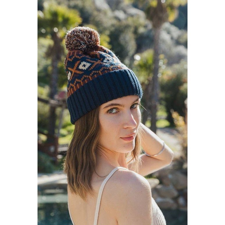 Other Tribal Pattern Knit Beanie With Pom-Pom Size ONE SIZE - 1 Thumbnail