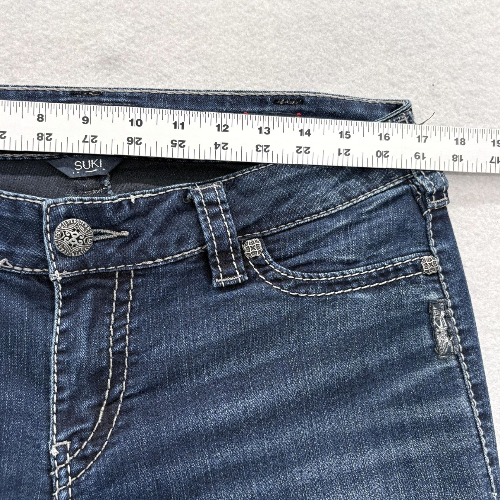 Silver Jeans Co. Silver Jeans Suki Mid Super Skinny Jeans Womens 33x33 Blue Dark Wash Stretch Y2K Size 24" / US 00 / IT 34 - 7 Thumbnail