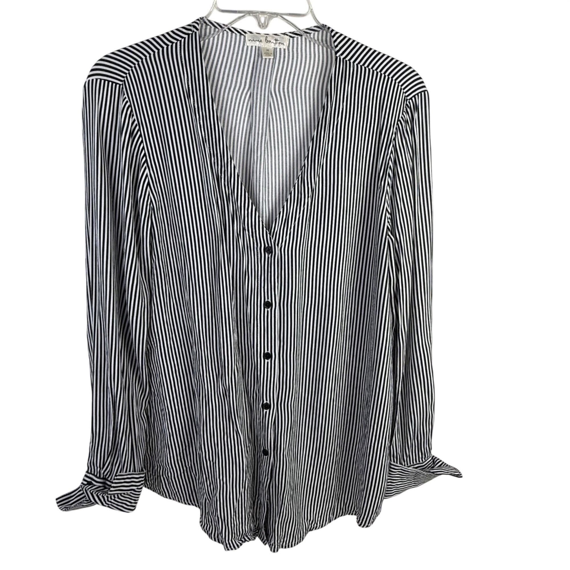 Other Nine Britton Black & White Striped Blouse V-Neck Long-Sleeve Size M / US 6-8 / IT 42-44 - 1 Thumbnail