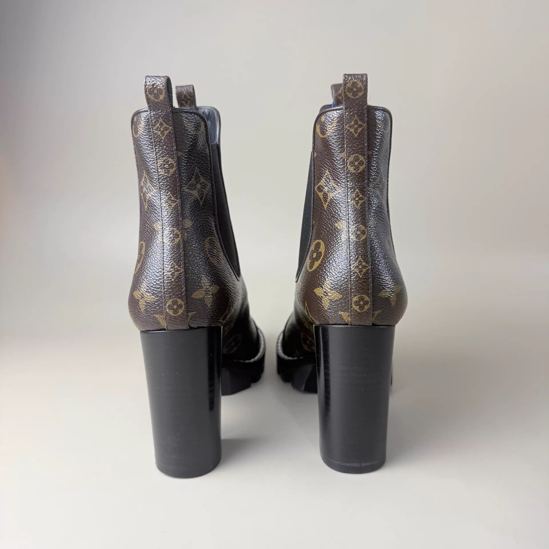 Louis Vuitton LV black brown monogram print short boots 37 mint Size US 6.5 / IT 36.5 - 3 Thumbnail