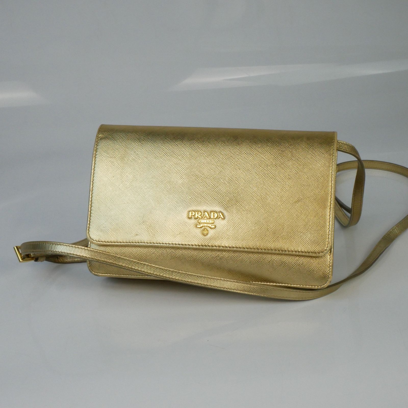 Prada Metallic Gold Shine Leather Crossbody Bag Size ONE SIZE - 2 Thumbnail