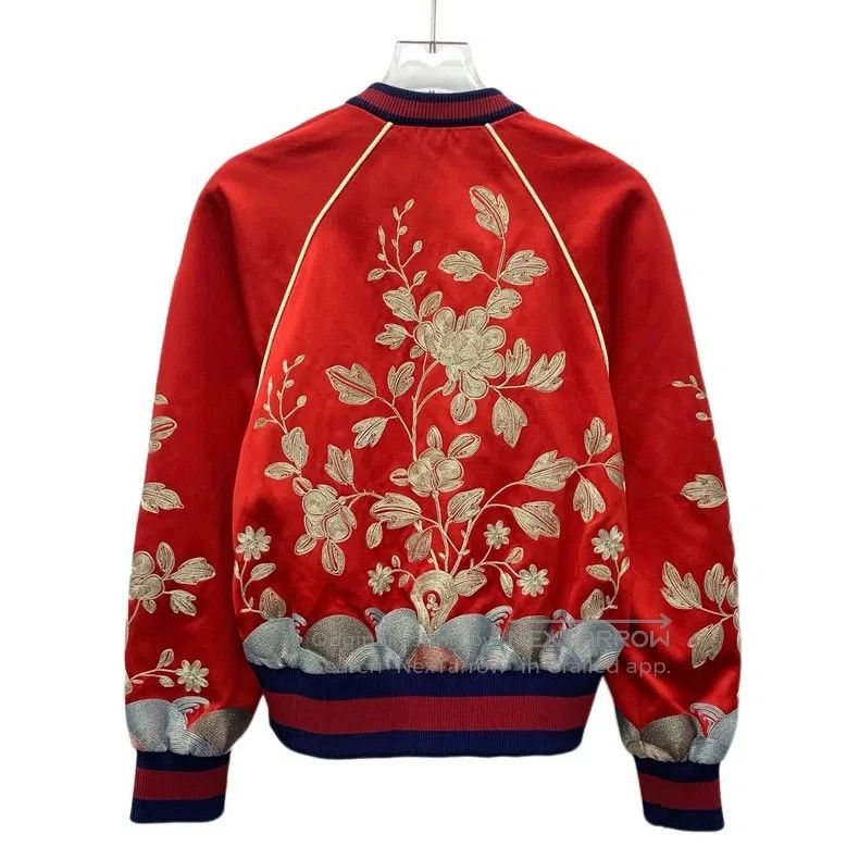 Gucci Gucci Red flower butterfly embroidery mulberry silk stand- Size US XXS / EU 40 - 2 Thumbnail
