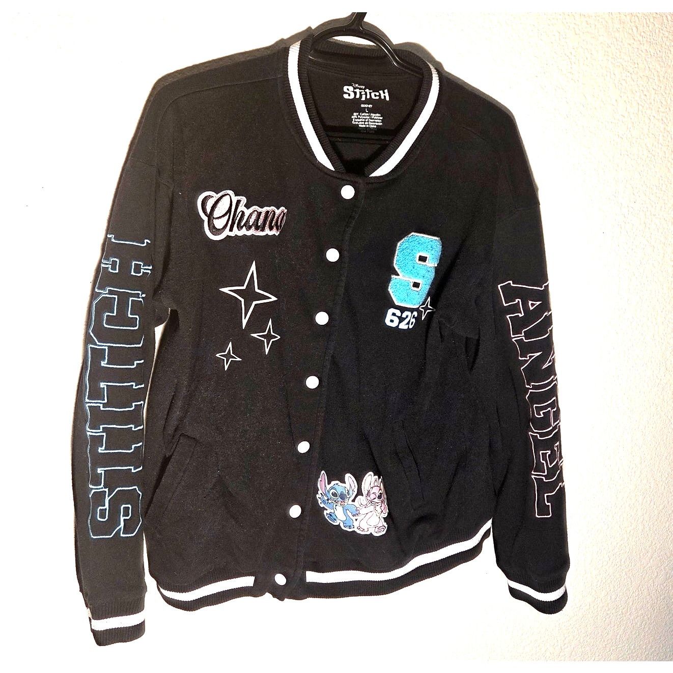 Disney Chic Black Stitch & Angel Women's Bomber Jacket - Large Size L / US 10 / IT 46 - 3 Thumbnail