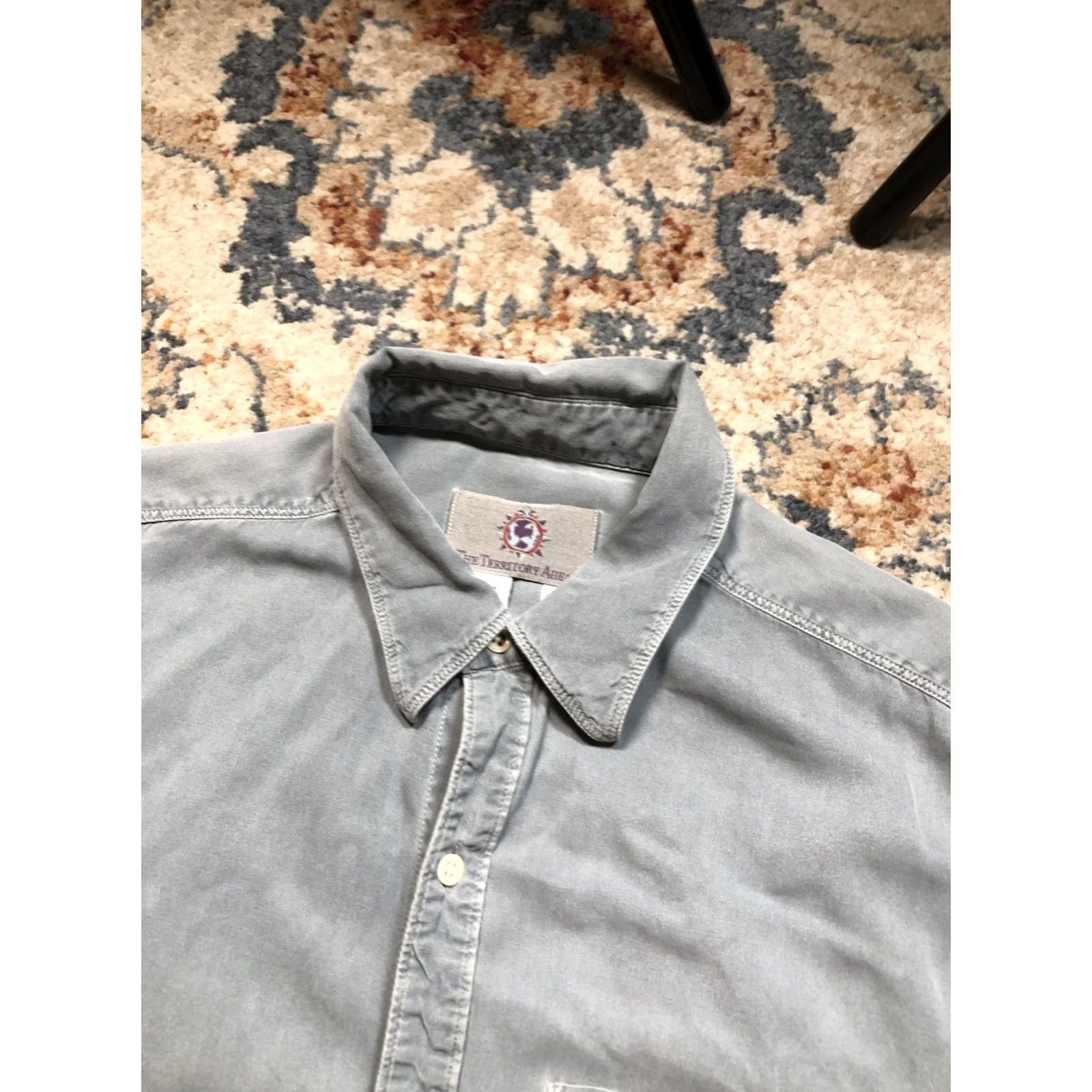 The Territory Ahead Territory Ahead Shirt Mens Medium Gray Silk Cotton Long Sleeve Button Up Casual Size US M / EU 48-50 / 2 - 6 Thumbnail
